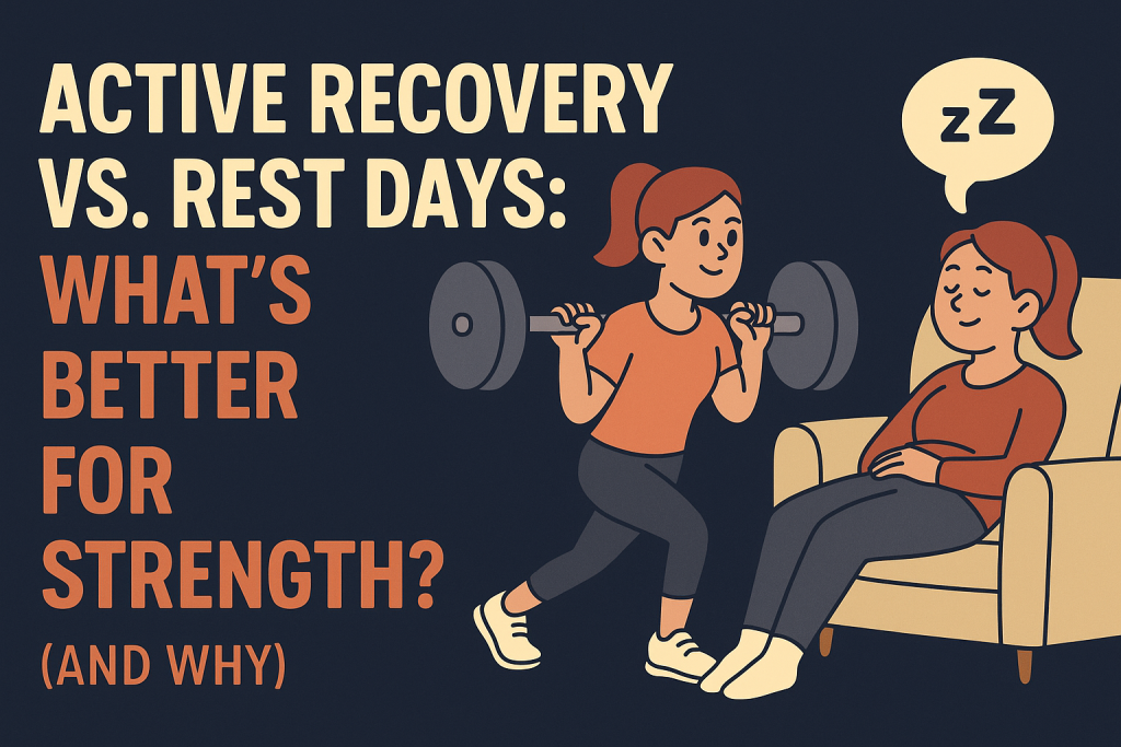 ative rest day vs passive rest day: a cartoon of a woman lifting weights